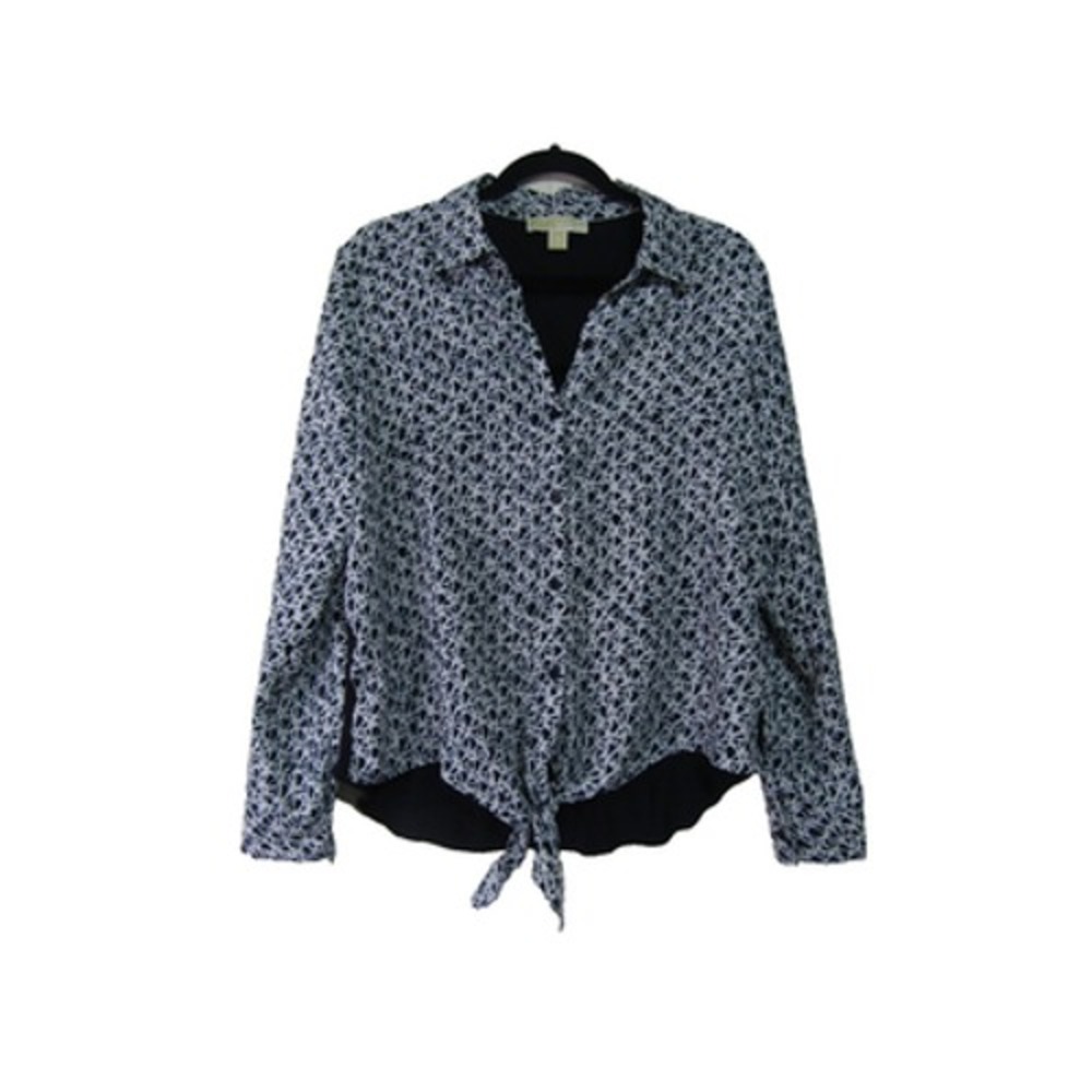 Michael Michael Kors Rayon Black Geometic Top Button Knot Top Womens size M Boho
